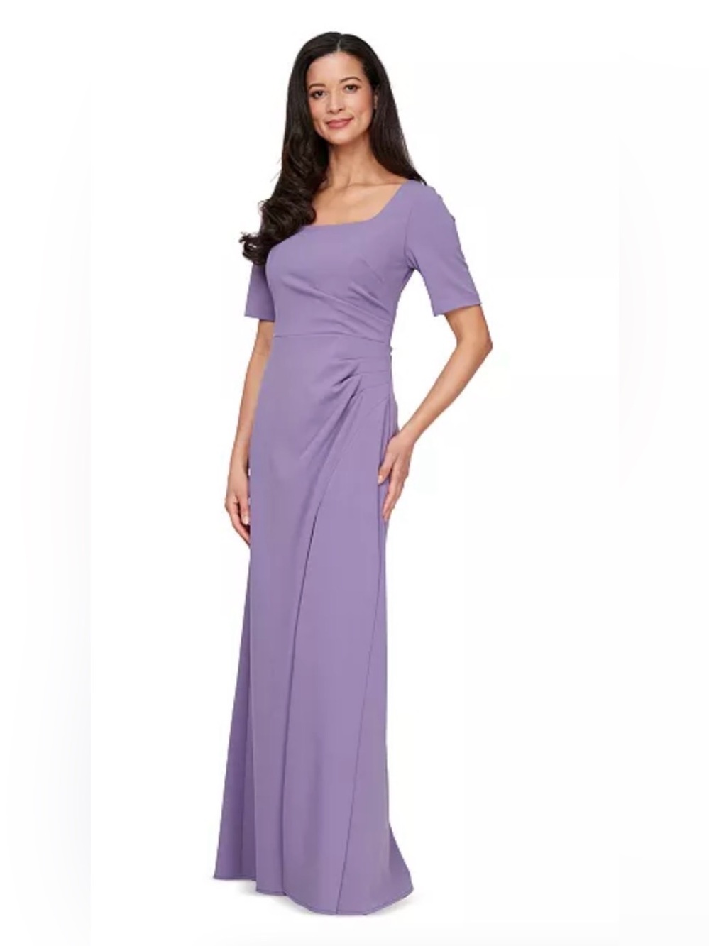 Alex Evenings Dress Side Rouche Stretch Crepe Gown. Size 8p. Icy Orchid